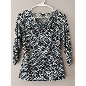 Ann Taylor Black and Blue Abstract Patterned Top